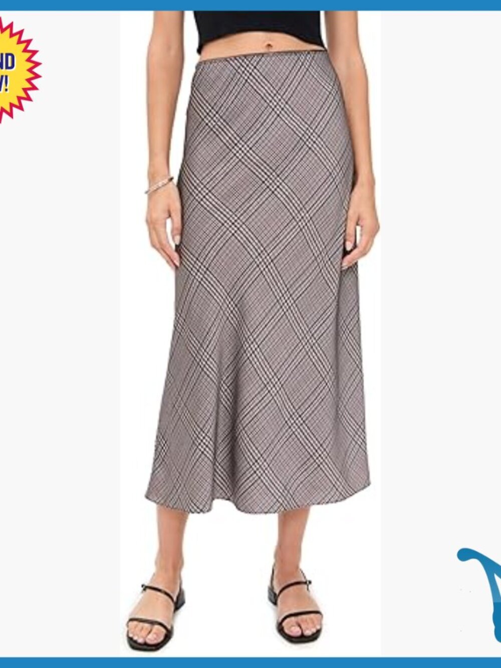 Pressed Plaid Skirt with Shaped Hem, Casual Polyester Pull-On